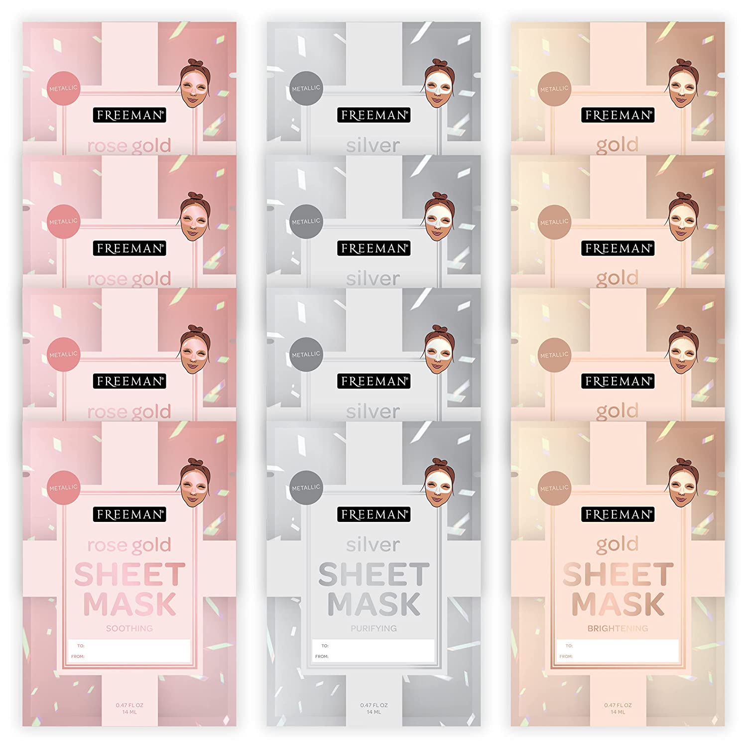 FREEMAN Facial Mask Variety Set: Clay, Peel-Off, Gel, & Mud Masks, Clearing, Hydrating, Detoxifying & Rejuvenating Skincare Essentials, Travel Facial Mask Kit, 12 Count - Image 1